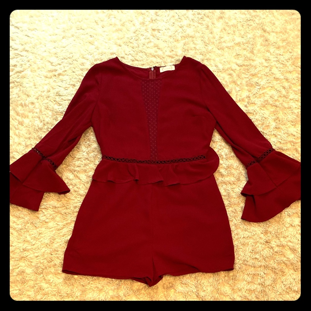 Blush boutique burgundy dressy shorts romper